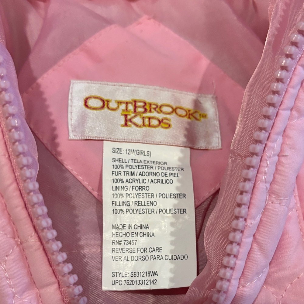 Two 12 M Girl’s Winter Jackets with Hoods. Pink Quilted and Faux Suede - Picture 4 of 13